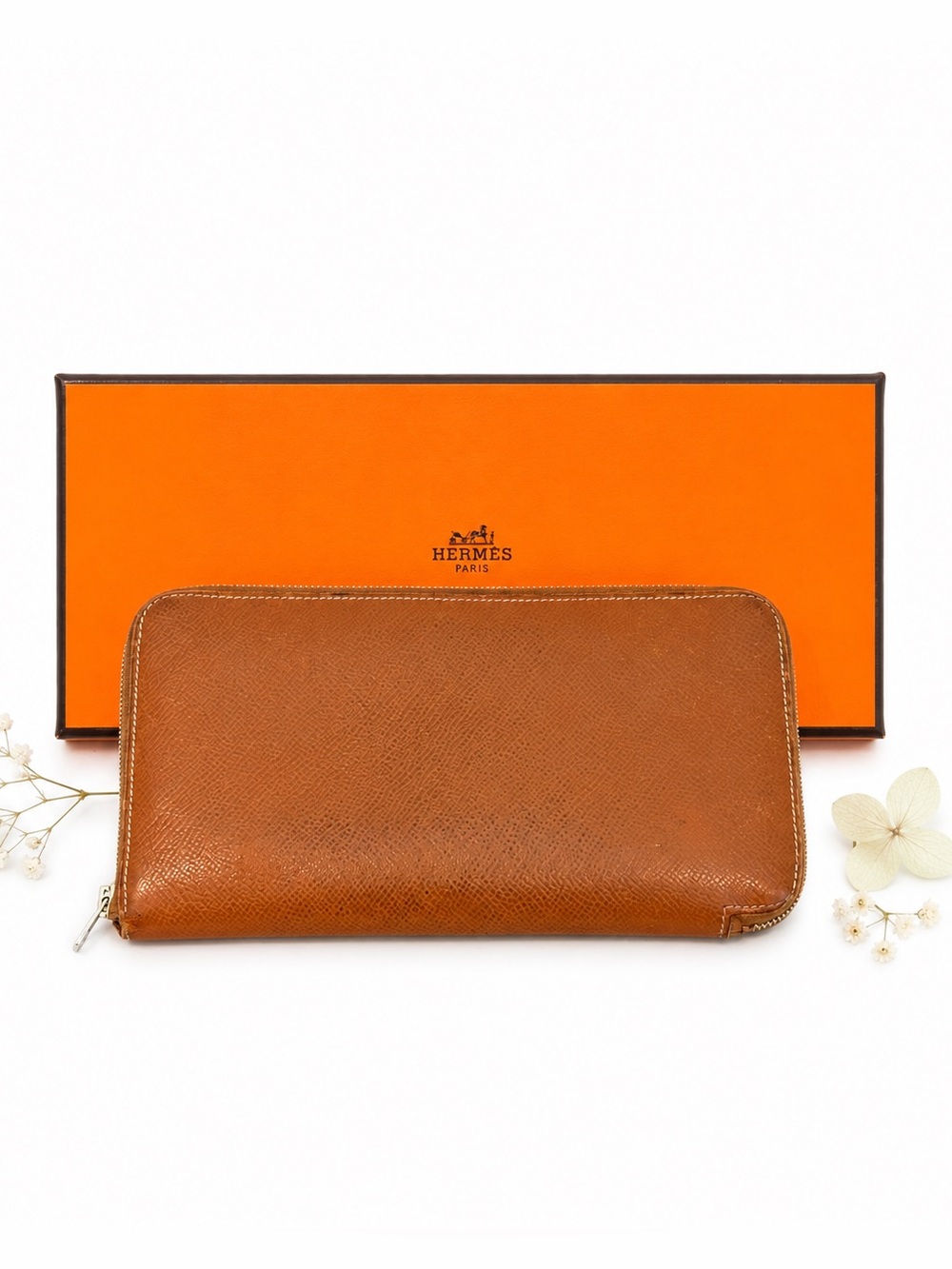 Hermès Brown Zip Around Leather Wallet